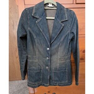 Angie Denim Blazer Medium Rust Tinted Single Button Long Collared Pockets